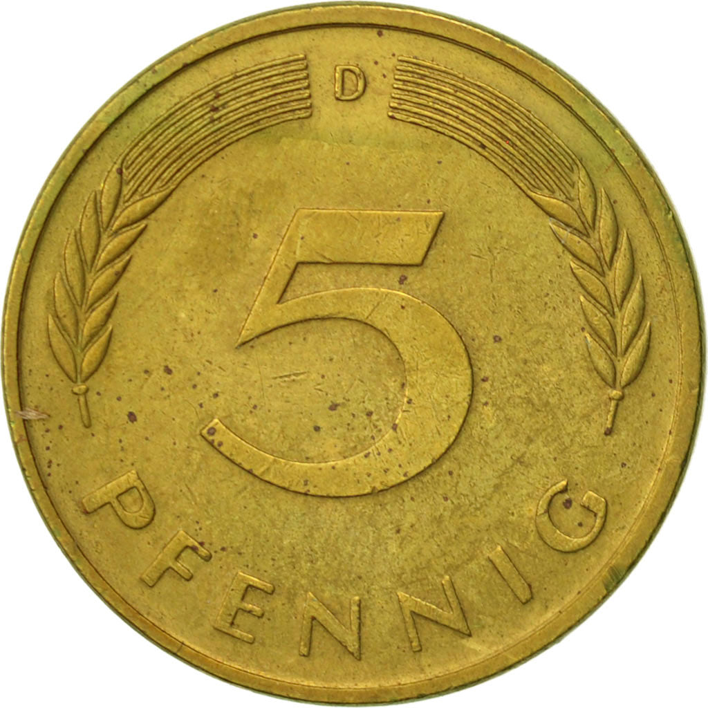 Coin, GERMANY - FEDERAL REPUBLIC, 5 Pfennig, 1986, Munich, AU(55-58), Brass Clad