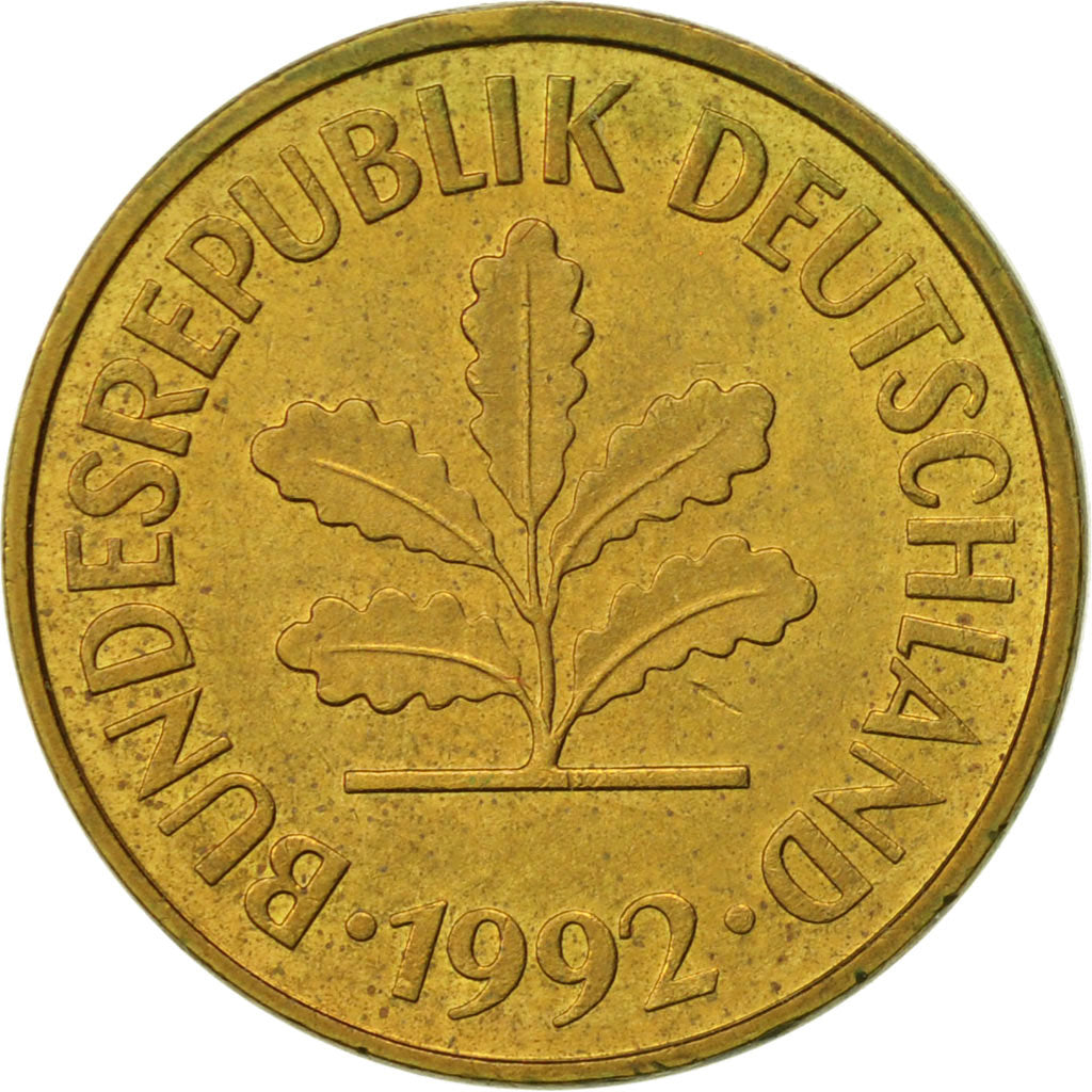 Coin, GERMANY - FEDERAL REPUBLIC, 5 Pfennig, 1992, Munich, AU(55-58), Brass Clad