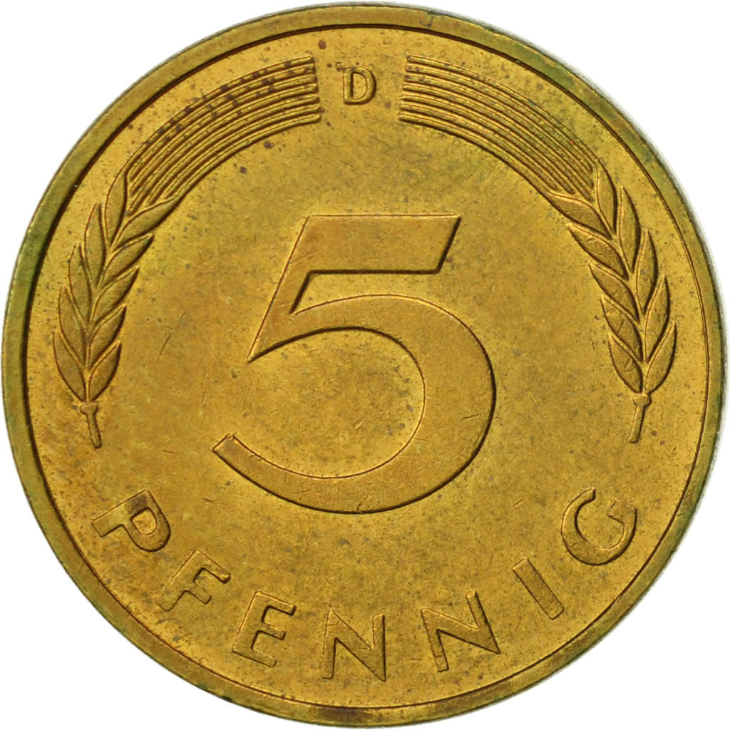 Coin, GERMANY - FEDERAL REPUBLIC, 5 Pfennig, 1992, Munich, AU(55-58), Brass Clad