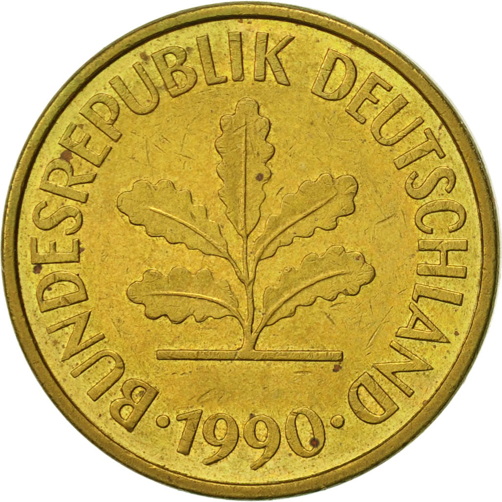 Münze, Bundesrepublik Deutschland, 5 Pfennig, 1990, Munich, VZ, Brass Clad