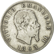 Italie, Vittorio Emanuele II, Lira, 1863, Milan, TTB, Argent, KM:5a.1