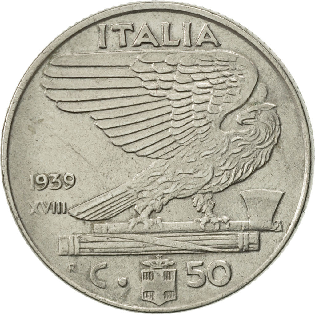 Italy, Vittorio Emanuele III, 50 Centesimi, 1939, Rome, AU(55-58), Stainless