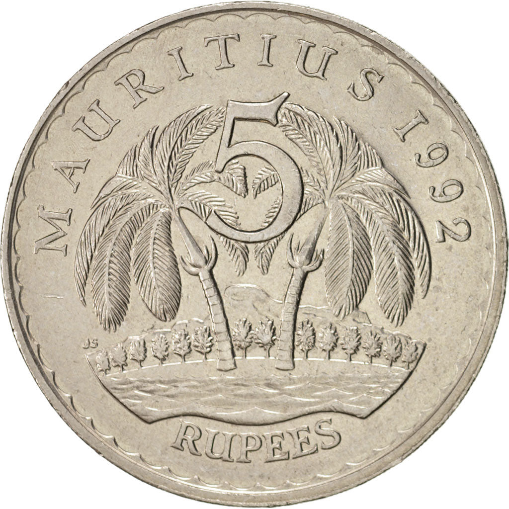 Münze, Mauritius, 5 Rupees, 1992, SS+, Copper-nickel, KM:56