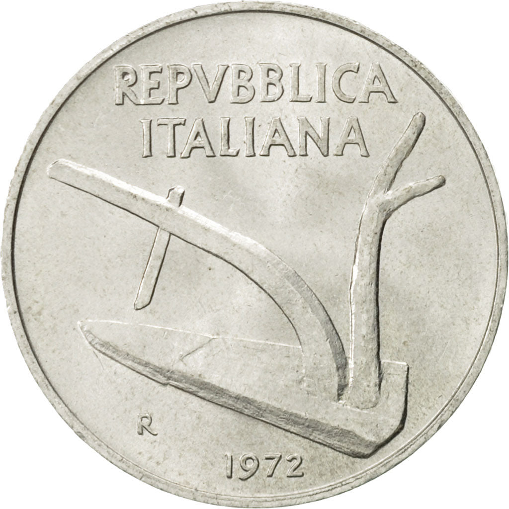 Coin, Italy, 10 Lire, 1972, Rome, AU(55-58), Aluminum, KM:93