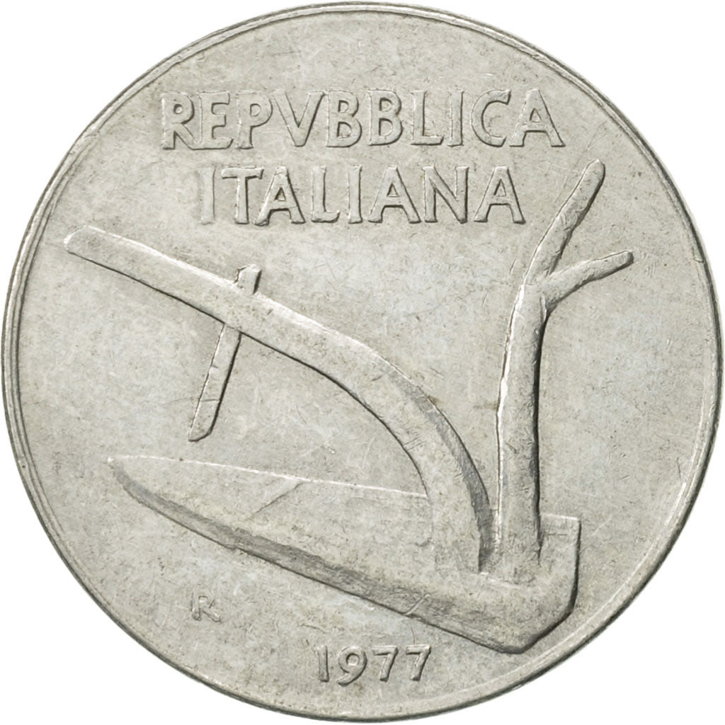 Coin, Italy, 10 Lire, 1977, Rome, AU(55-58), Aluminum, KM:93