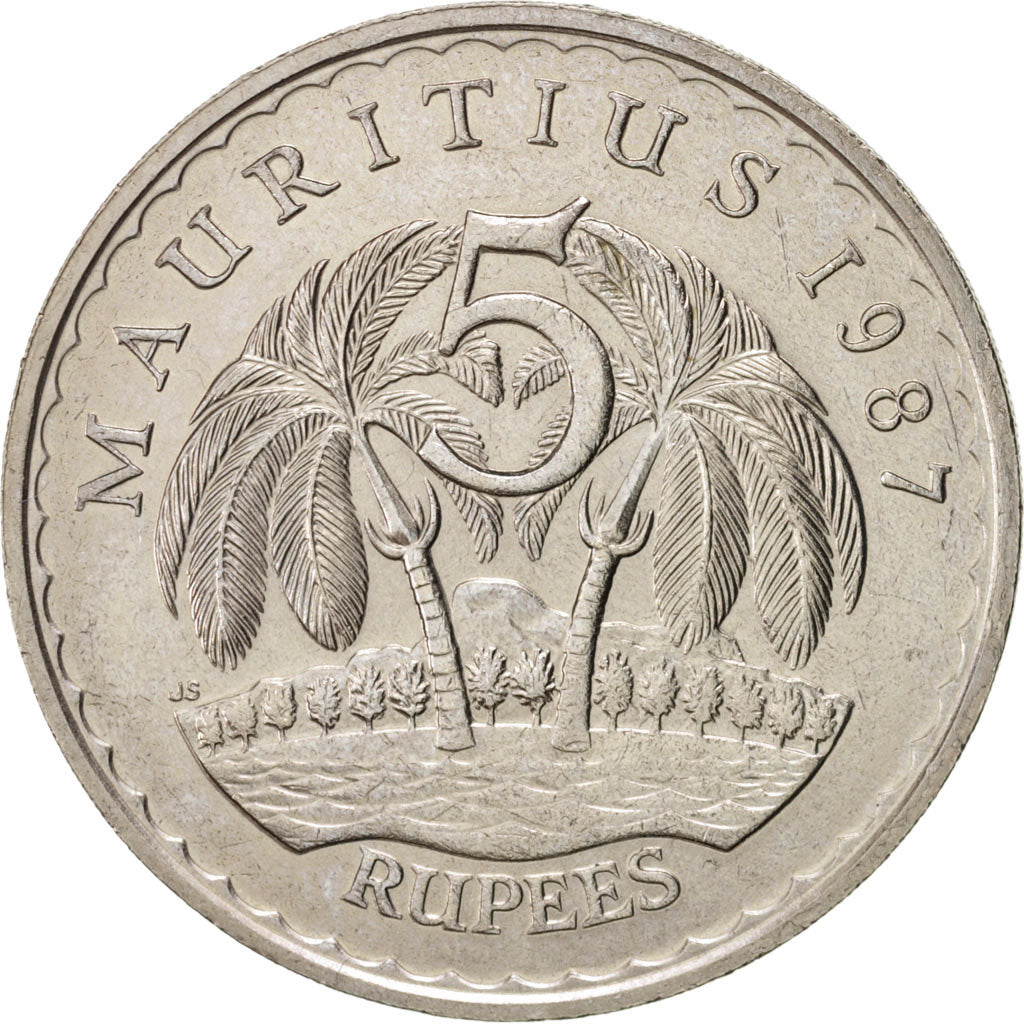 Münze, Mauritius, 5 Rupees, 1987, VZ, Copper-nickel, KM:56