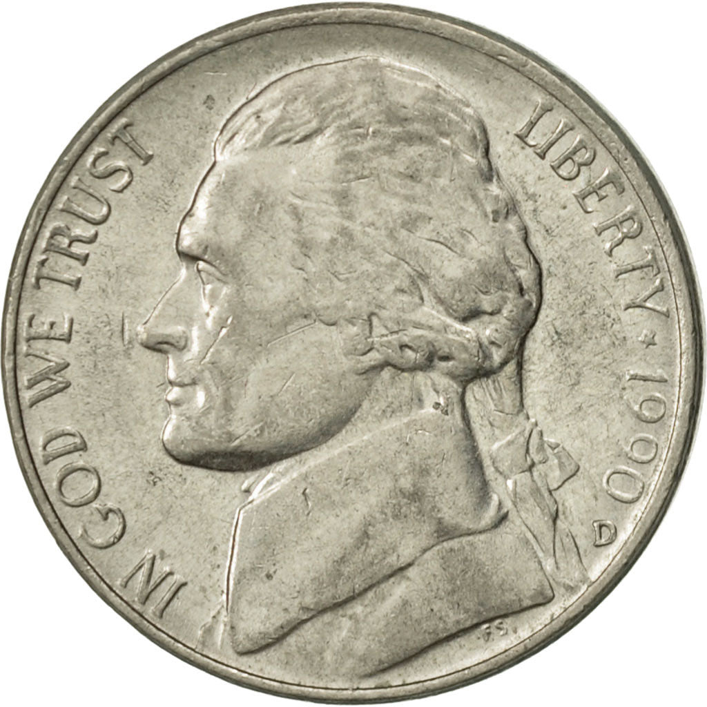 Coin, United States, Jefferson Nickel, 5 Cents, 1990, U.S. Mint, Denver