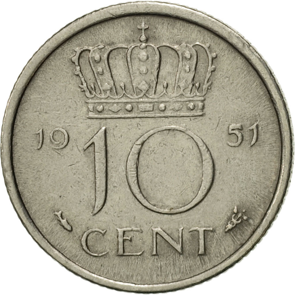 Coin, Netherlands, Juliana, 10 Cents, 1951, MS(60-62), Nickel, KM:182
