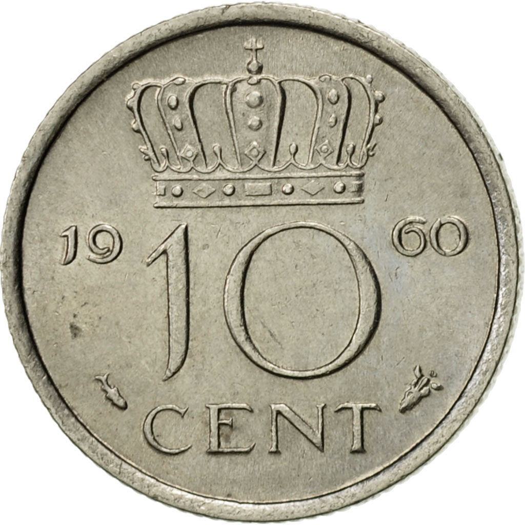 Coin, Netherlands, Juliana, 10 Cents, 1960, MS(60-62), Nickel, KM:182