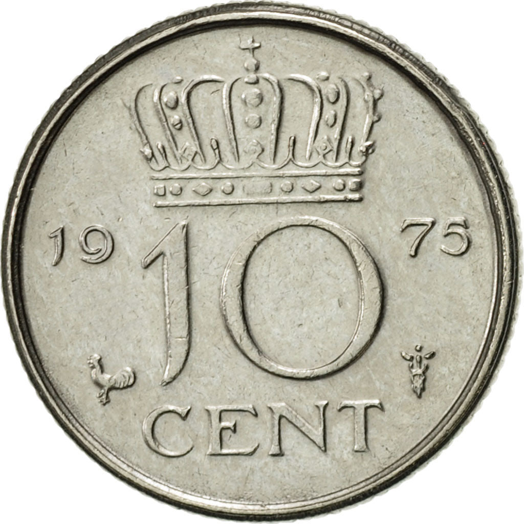 Coin, Netherlands, Juliana, 10 Cents, 1975, MS(60-62), Nickel, KM:182