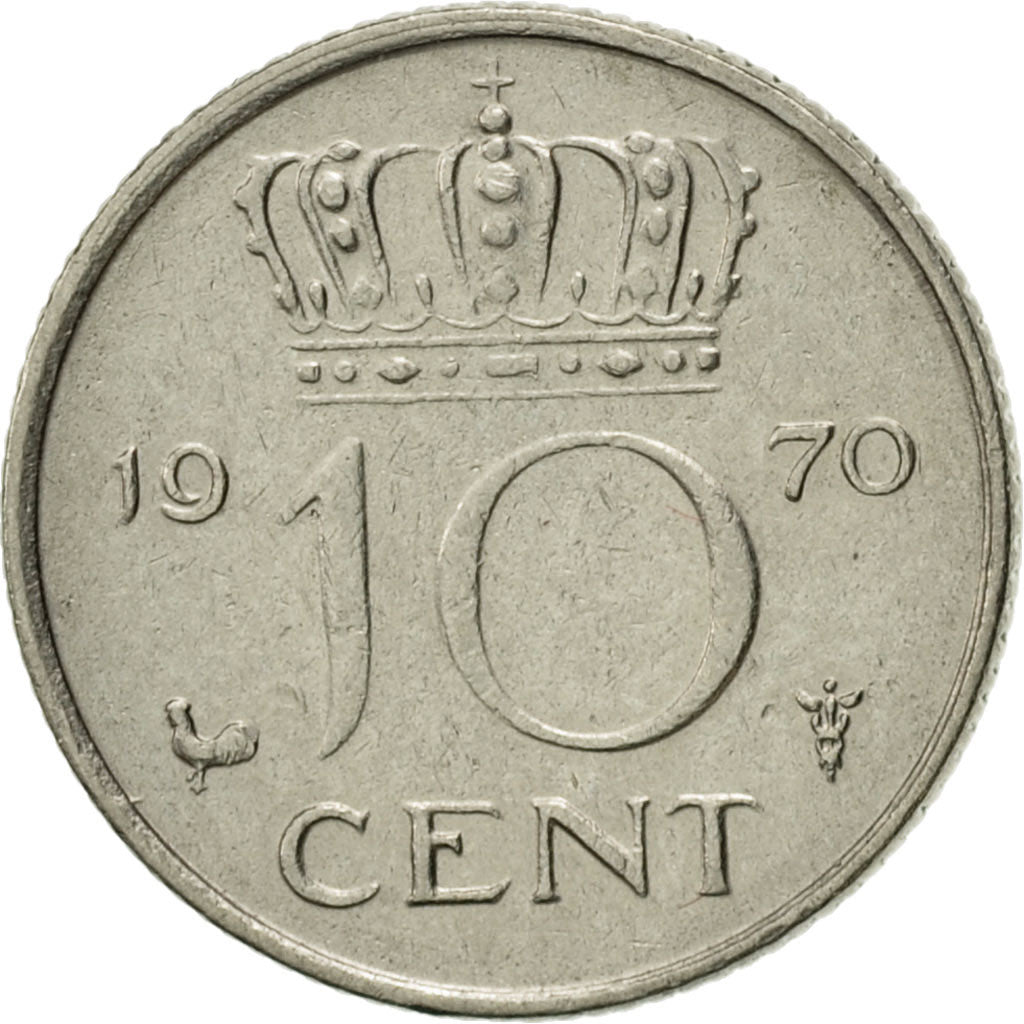 Coin, Netherlands, Juliana, 10 Cents, 1970, MS(60-62), Nickel, KM:182