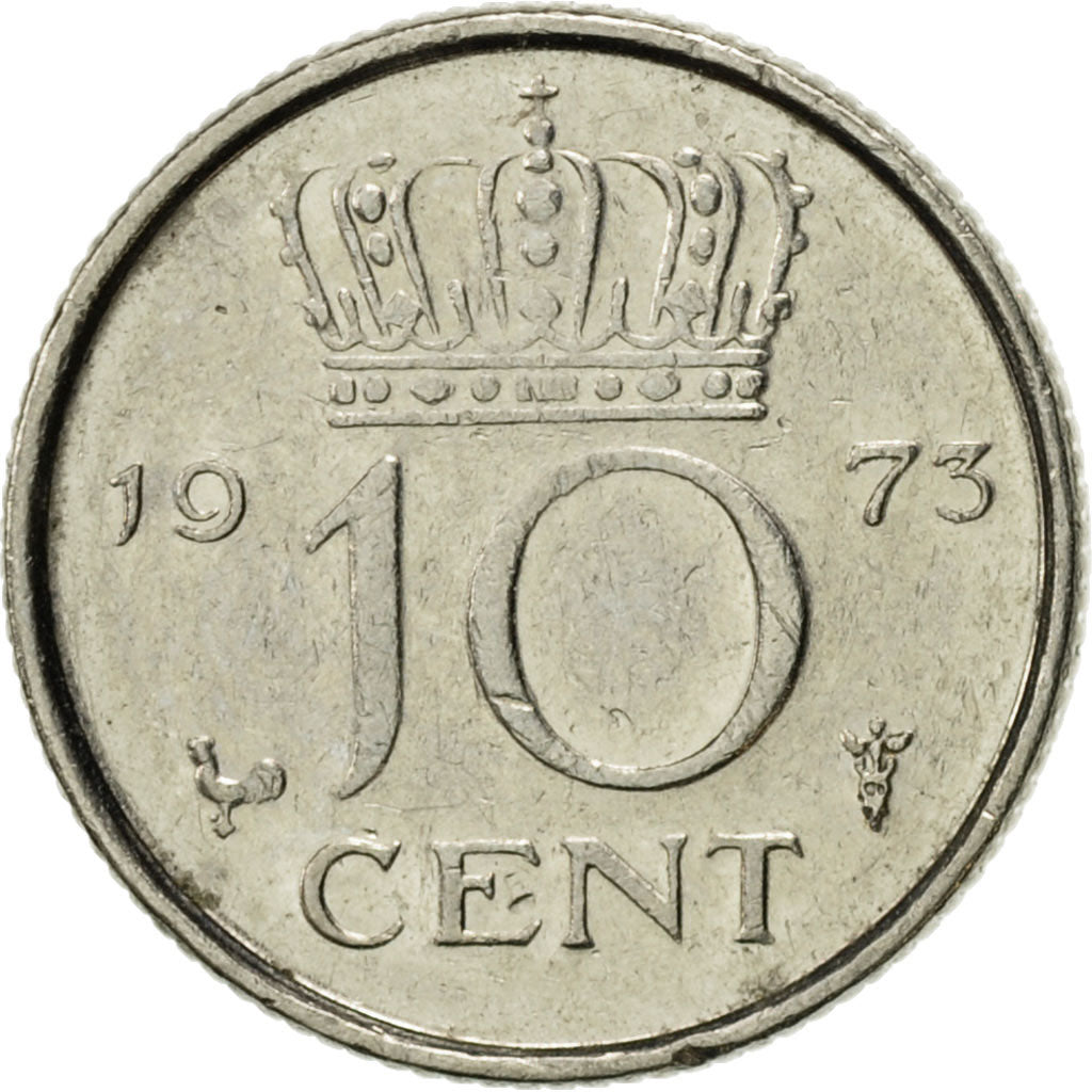 Coin, Netherlands, Juliana, 10 Cents, 1973, MS(60-62), Nickel, KM:182