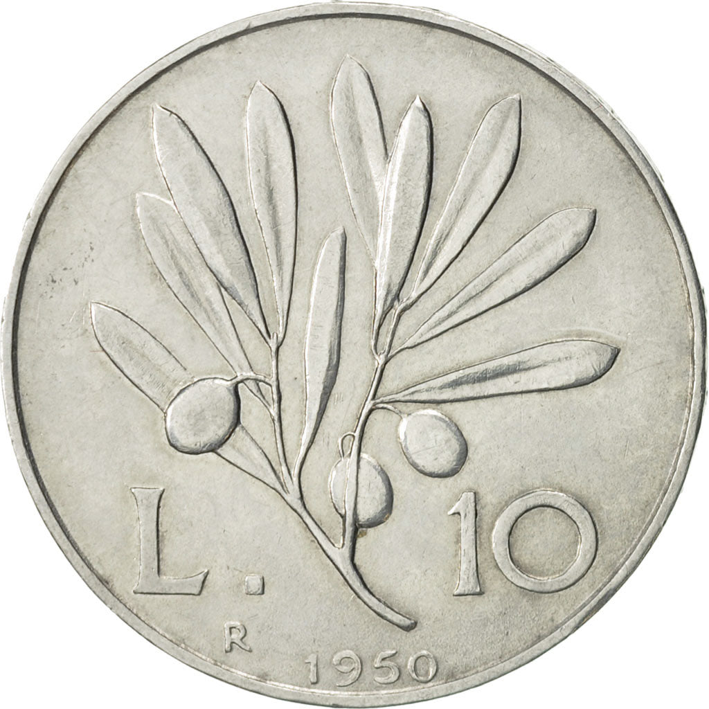 Italy, 10 Lire, 1950, Rome, AU(55-58), Aluminum, KM:90
