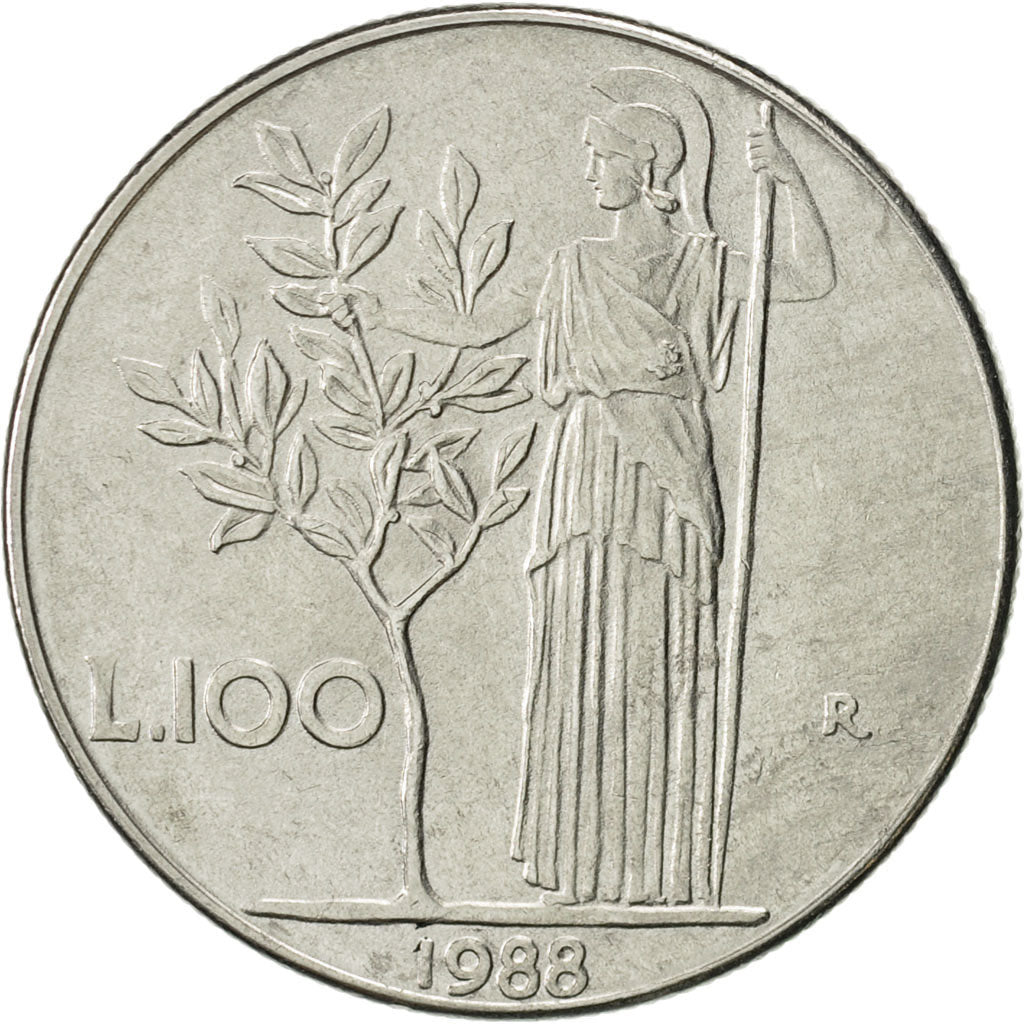 Italy, 100 Lire, 1988, Rome, AU(50-53), Stainless Steel, KM:96.1