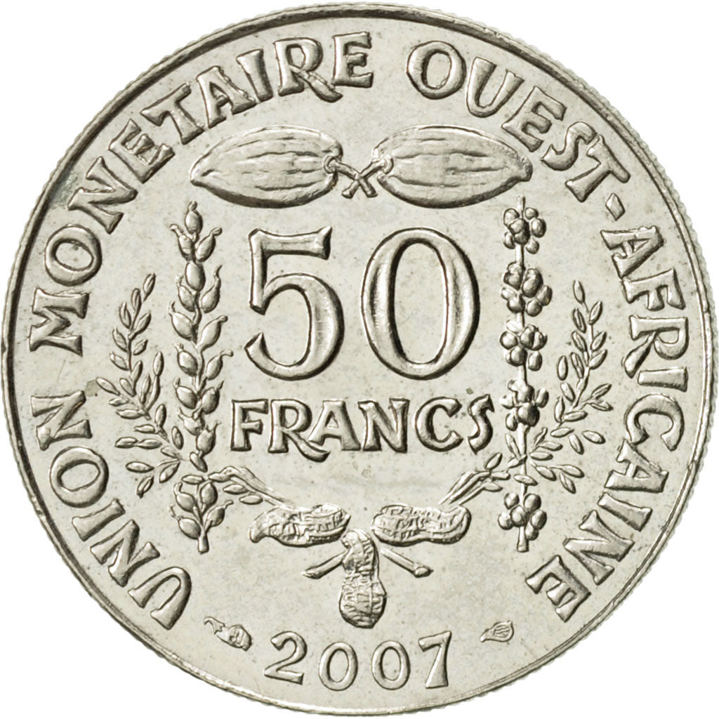 West African States, 50 Francs, 2007, Paris, AU(55-58), Copper-nickel, KM:6
