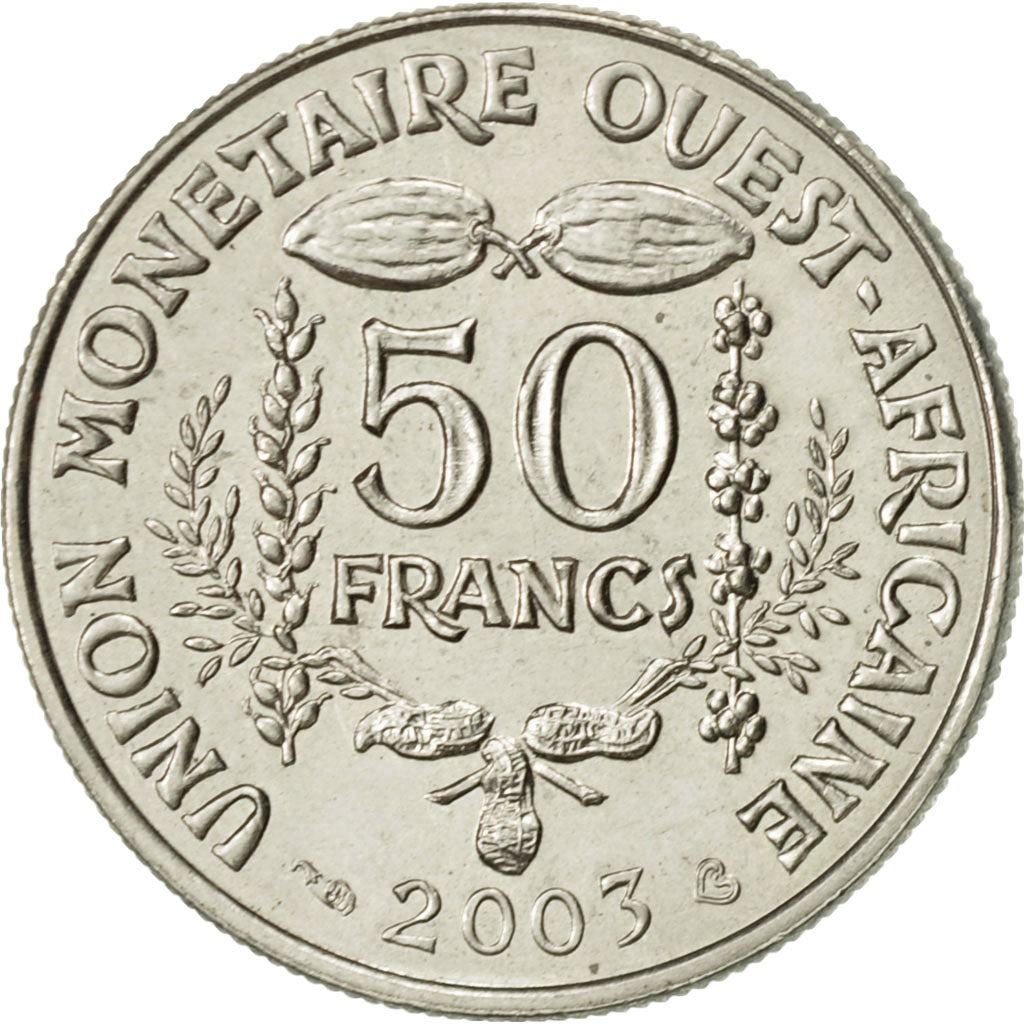 Coin, West African States, 50 Francs, 2003, Paris, AU(55-58), Copper-nickel