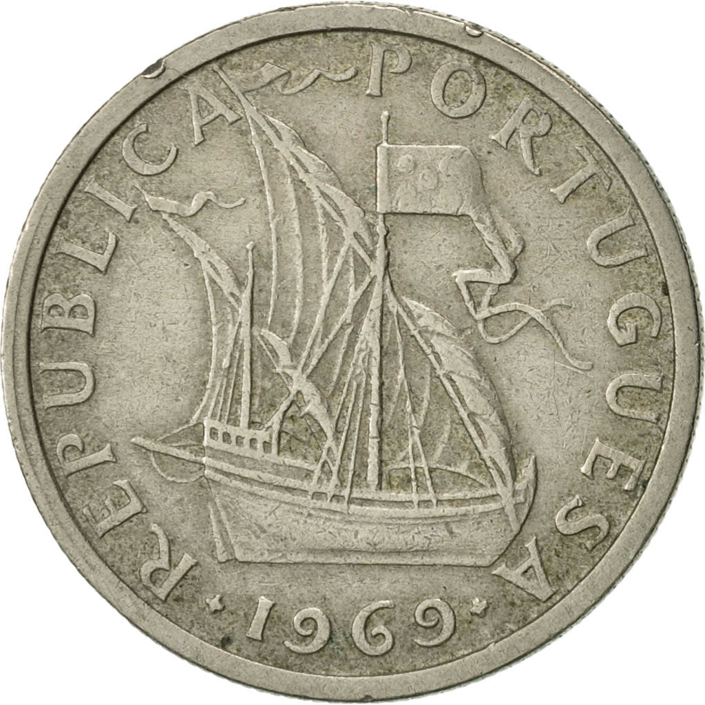 Coin, Portugal, 2-1/2 Escudos, 1969, AU(55-58), Copper-nickel, KM:590