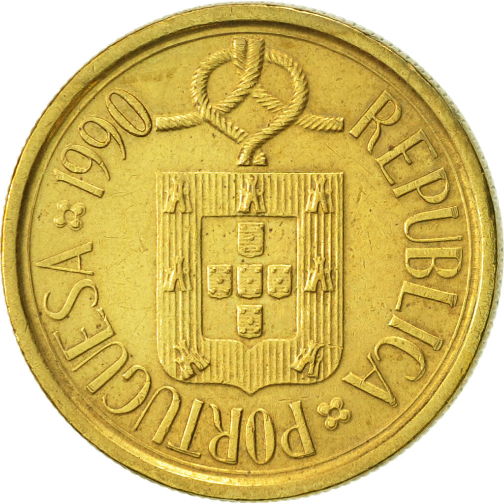 Coin, Portugal, 5 Escudos, 1990, AU(55-58), Nickel-brass, KM:632