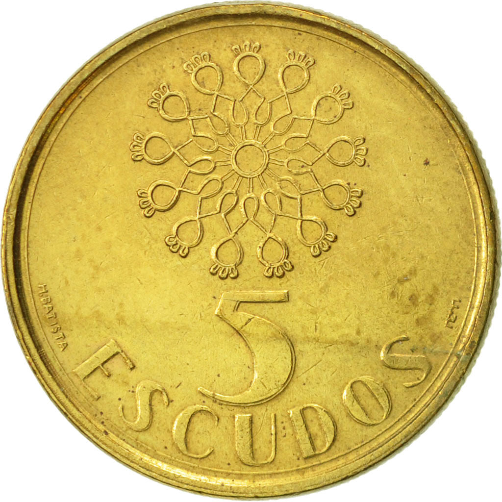 Coin, Portugal, 5 Escudos, 1990, AU(55-58), Nickel-brass, KM:632