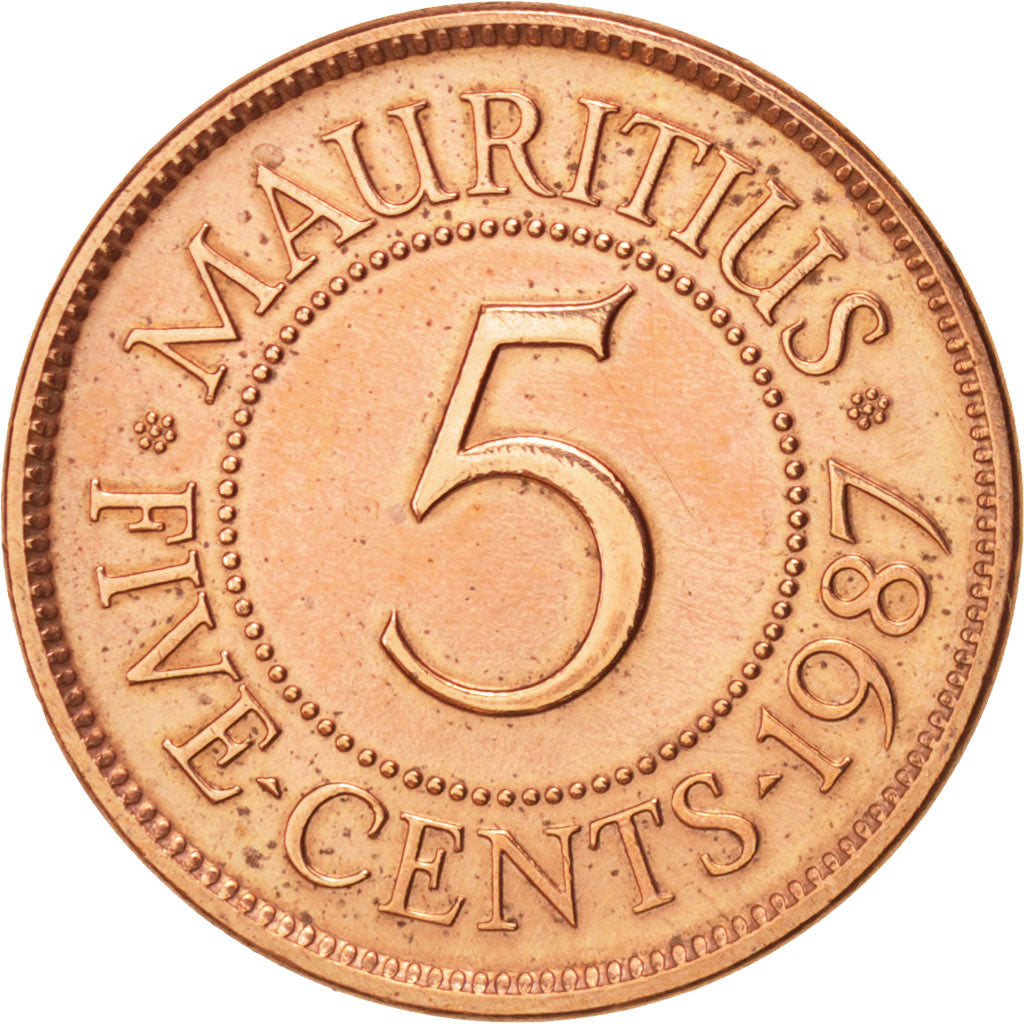 Coin, Mauritius, 5 Cents, 1987, AU(50-53), Copper Plated Steel, KM:52