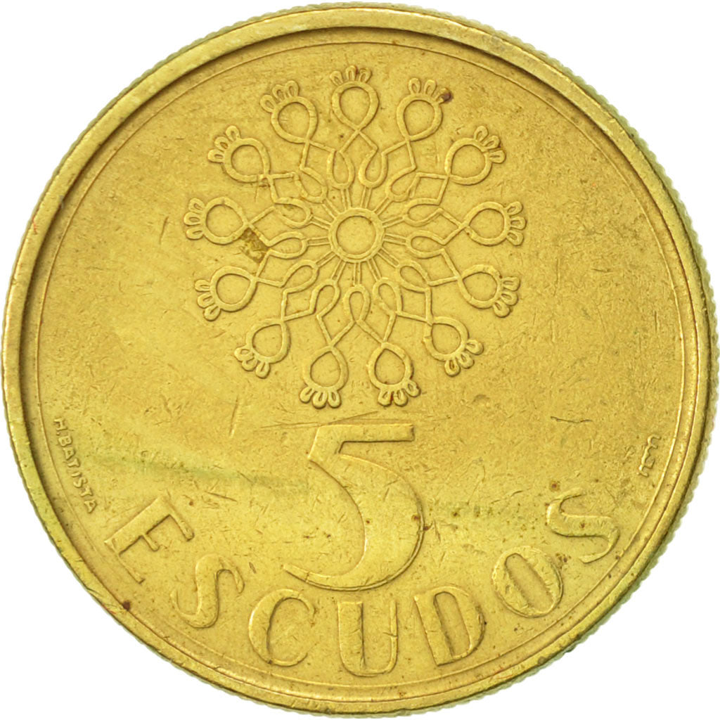Coin, Portugal, 5 Escudos, 1987, AU(55-58), Nickel-brass, KM:632