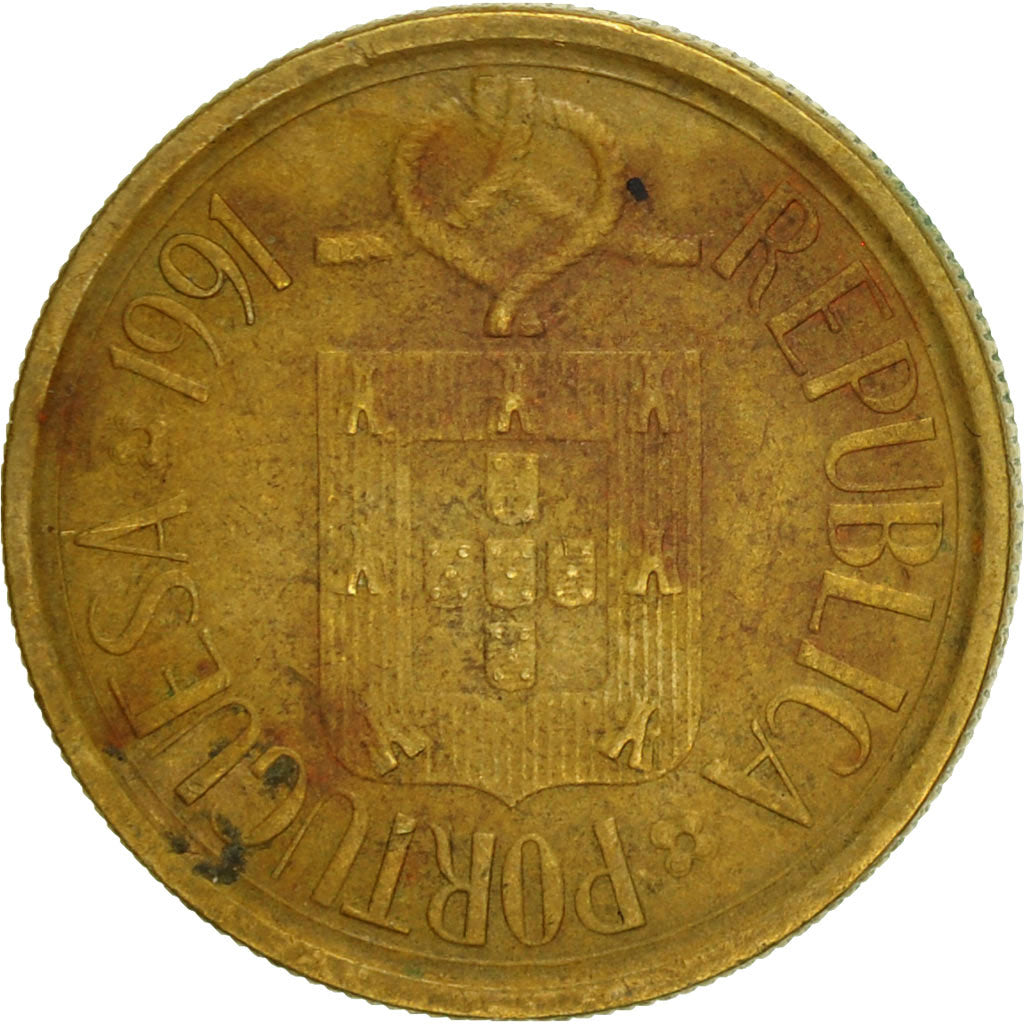 Coin, Portugal, 5 Escudos, 1991, EF(40-45), Nickel-brass, KM:632