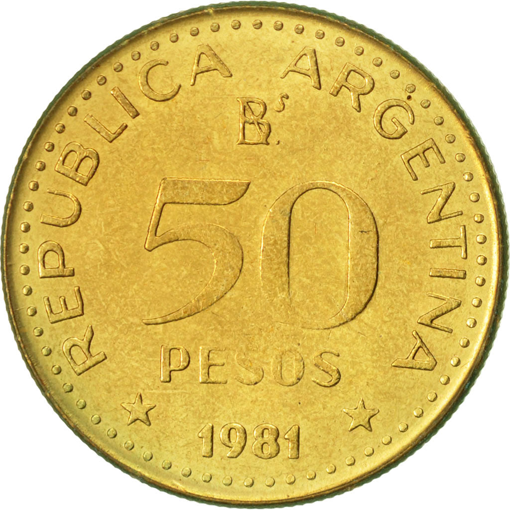 Argentina, 50 Pesos, 1981, EF(40-45), Brass Clad Steel, KM:83a