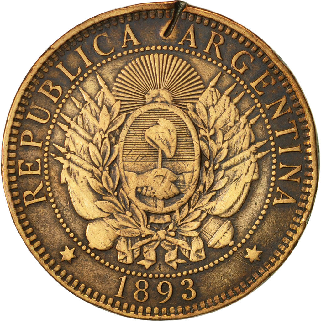 Moneta, Argentina, 2 Centavos, 1893, BB, Bronzo, KM:33