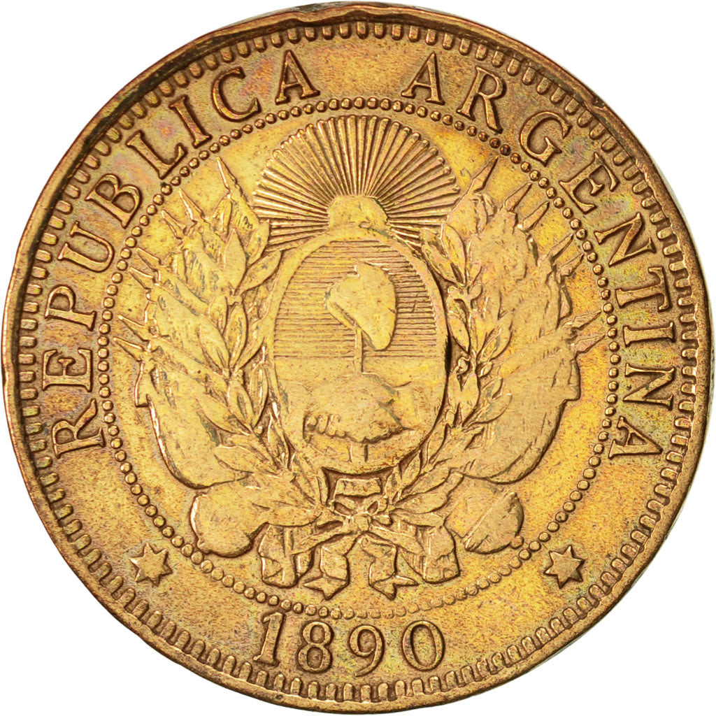 Coin, Argentina, 2 Centavos, 1890, EF(40-45), Bronze, KM:33