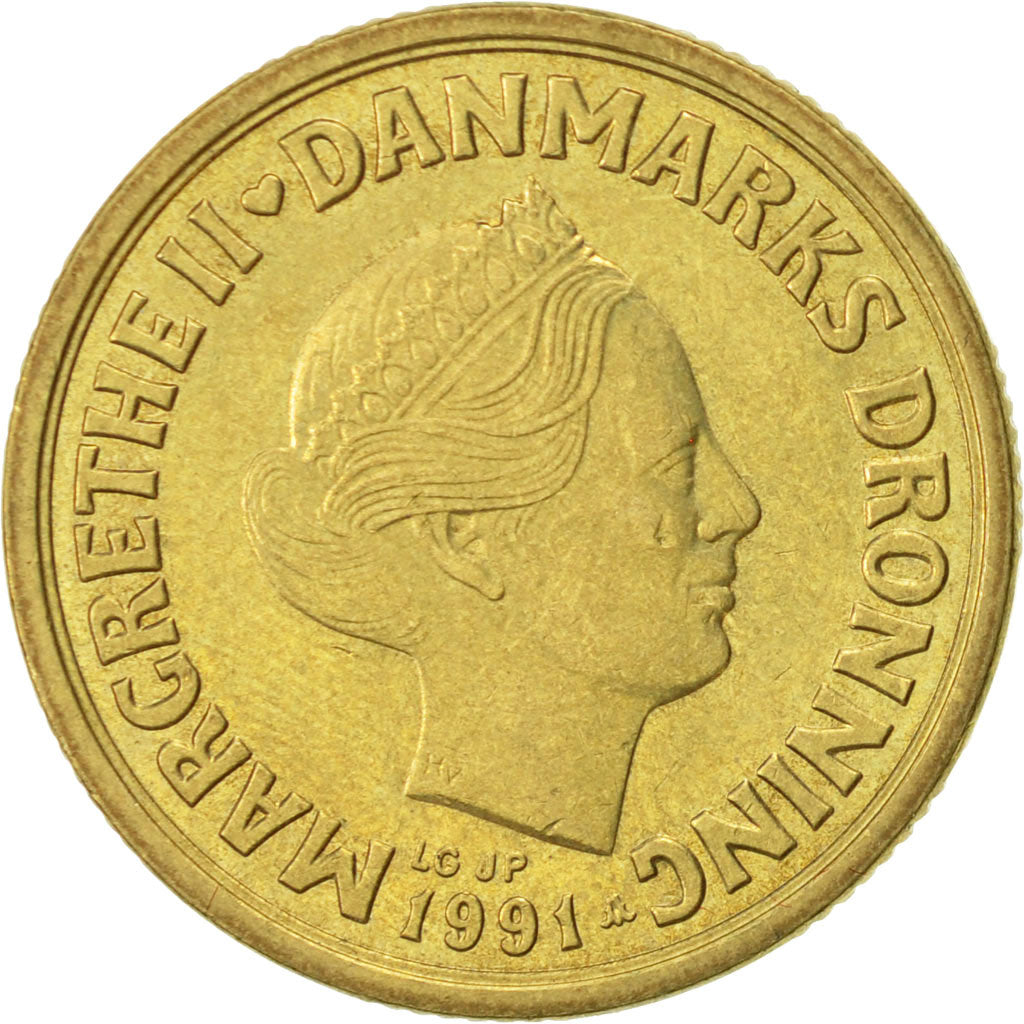 Coin, Denmark, Margrethe II, 20 Kroner, 1991, Copenhagen, AU(50-53)