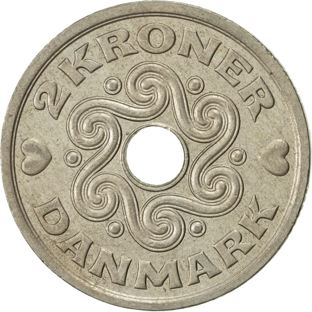 Moneda, Dinamarca, Margrethe II, 2 Kroner, 1992, Copenhagen, EBC, Cobre -