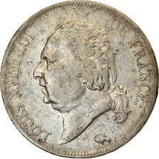 Moneta, Francia, Louis XVIII, Louis XVIII, 5 Francs, 1822, Lille, MB+, Argento