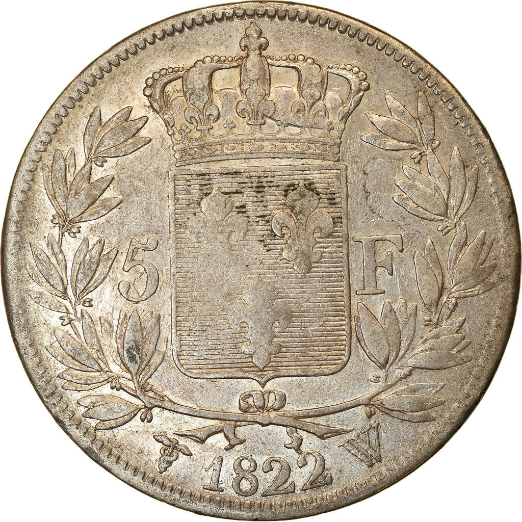 Moneta, Francja, Louis XVIII, Louis XVIII, 5 Francs, 1822, Lille, VF(30-35)