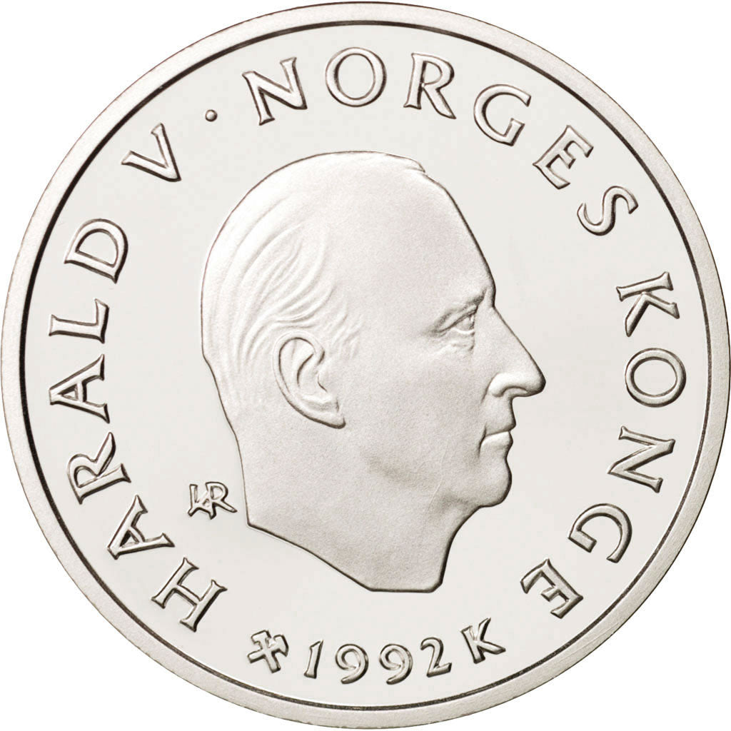 Norway, Harald V, 50 Kroner, 1992, MS(65-70), Silver, KM:438
