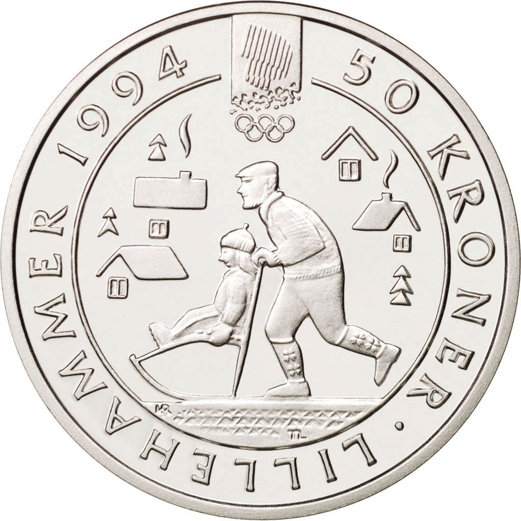 Norway, Harald V, 50 Kroner, 1992, MS(65-70), Silver, KM:438