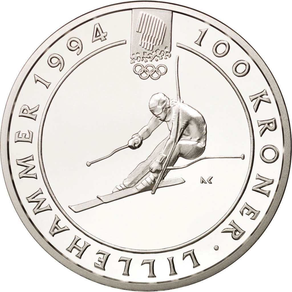 Coin, Norway, Harald V, 100 Kroner, 1993, MS(65-70), Silver, KM:450