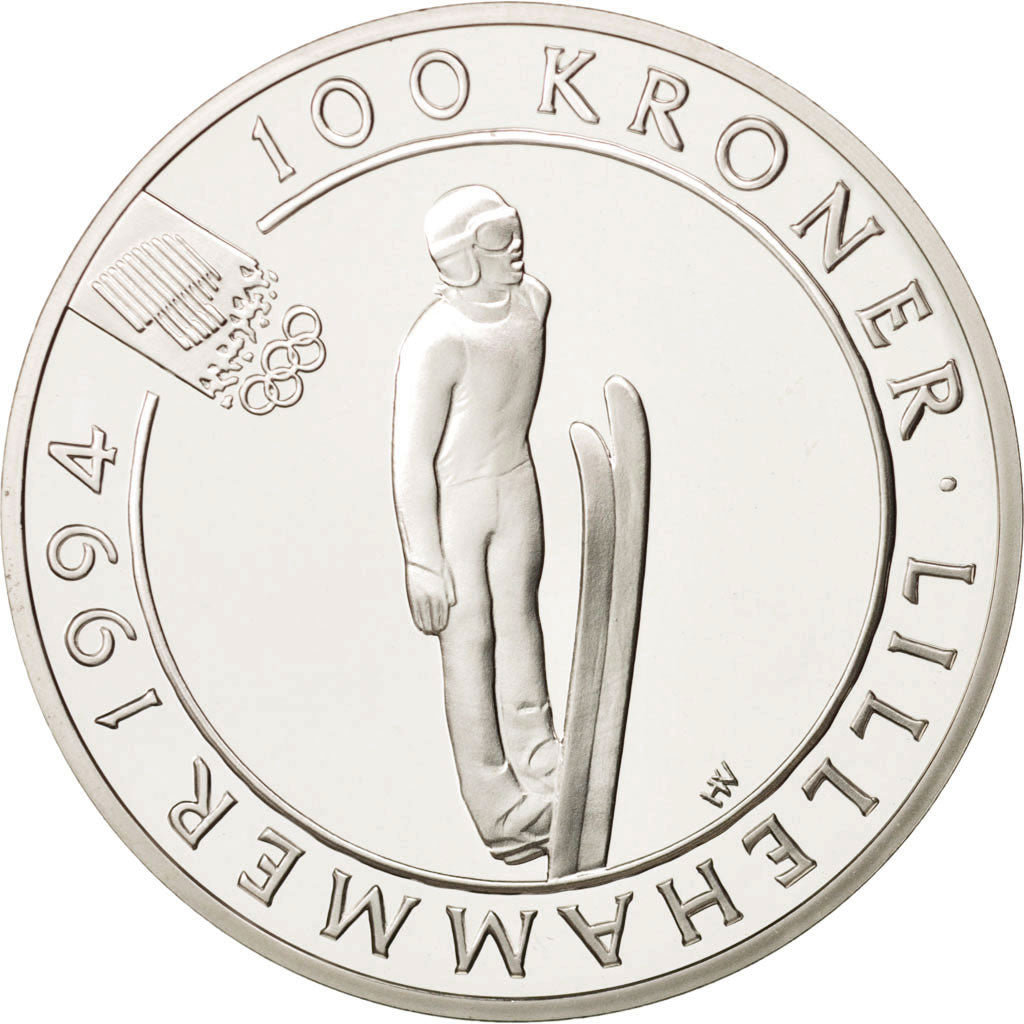 Coin, Norway, Harald V, 100 Kroner, 1992, MS(65-70), Silver, KM:440