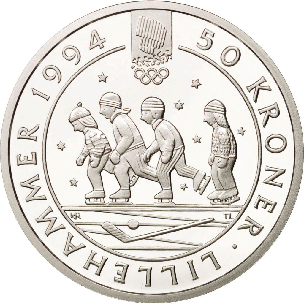 Norway, Harald V, 50 Kroner, 1993, MS(65-70), Silver, KM:448