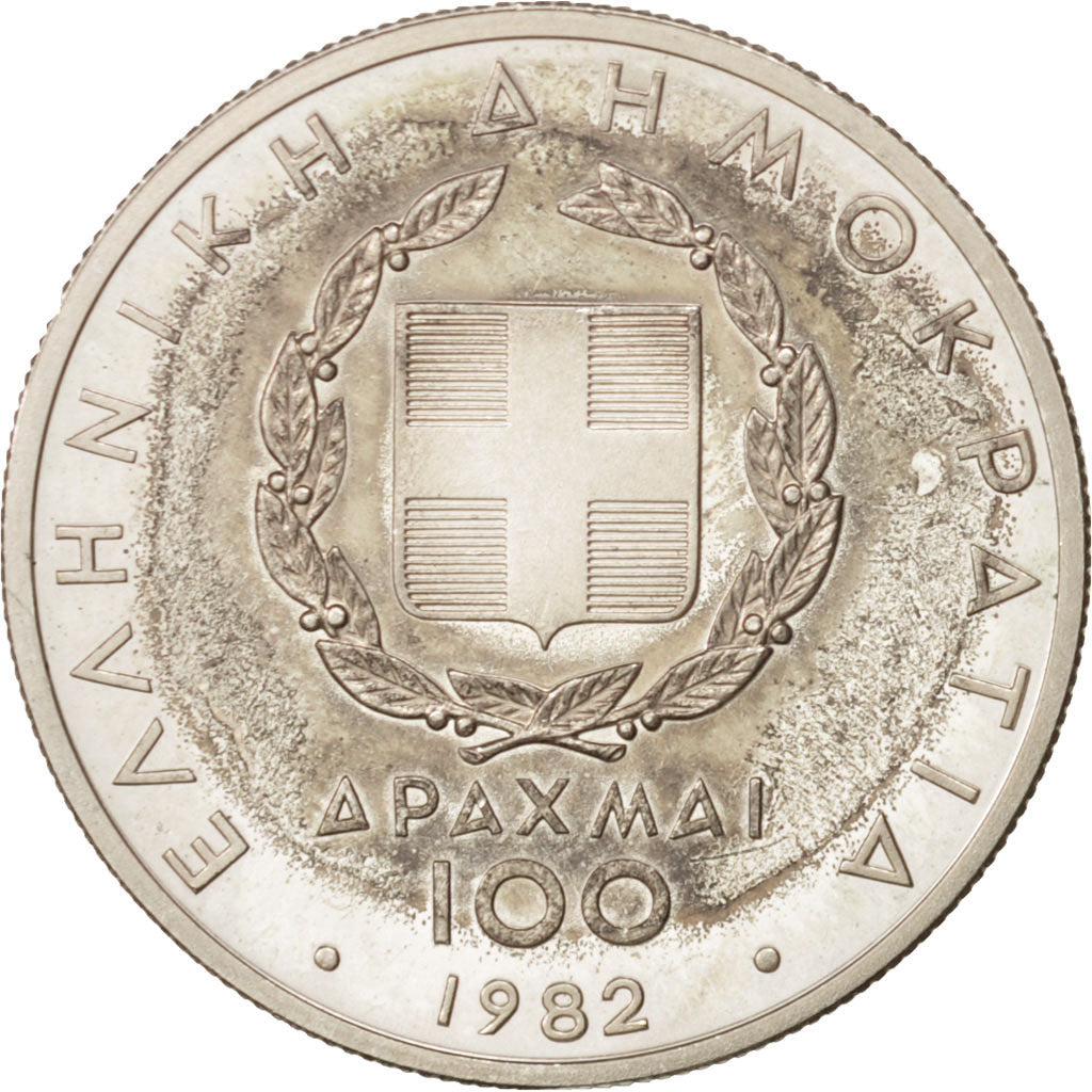 Coin, Greece, 100 Drachmai, 1982, AU(55-58), Silver, KM:136