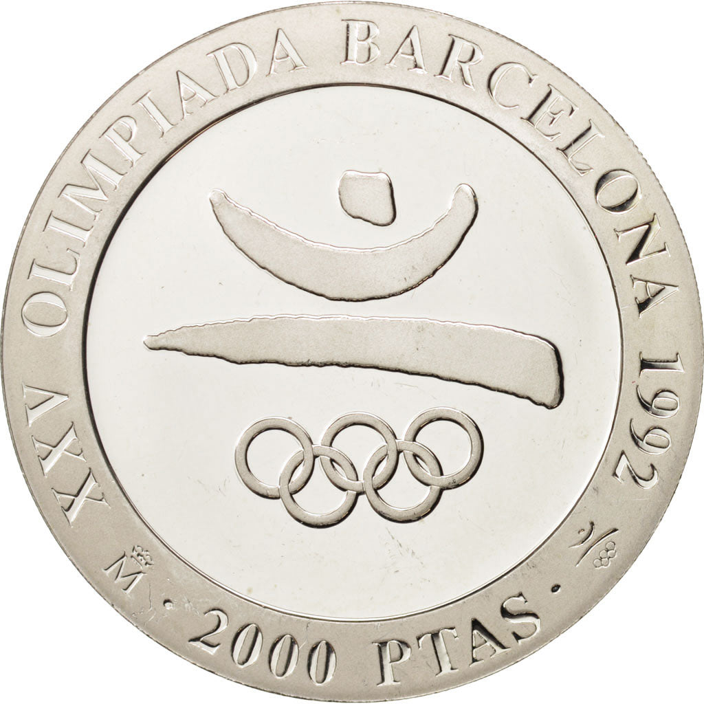 Coin, Spain, Juan Carlos I, 2000 Pesetas, 1990, AU(55-58), Silver, KM:859