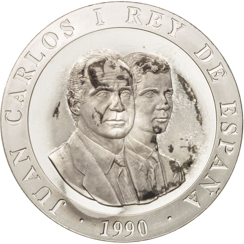 Coin, Spain, Juan Carlos I, 2000 Pesetas, 1990, AU(55-58), Silver, KM:862