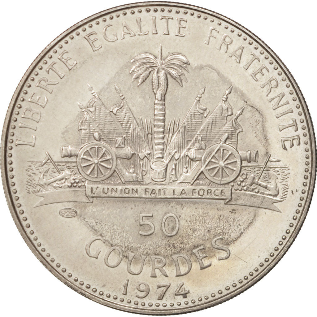 Haiti, 50 Gourdes, 1974, AU(55-58), Silver, KM:113.2