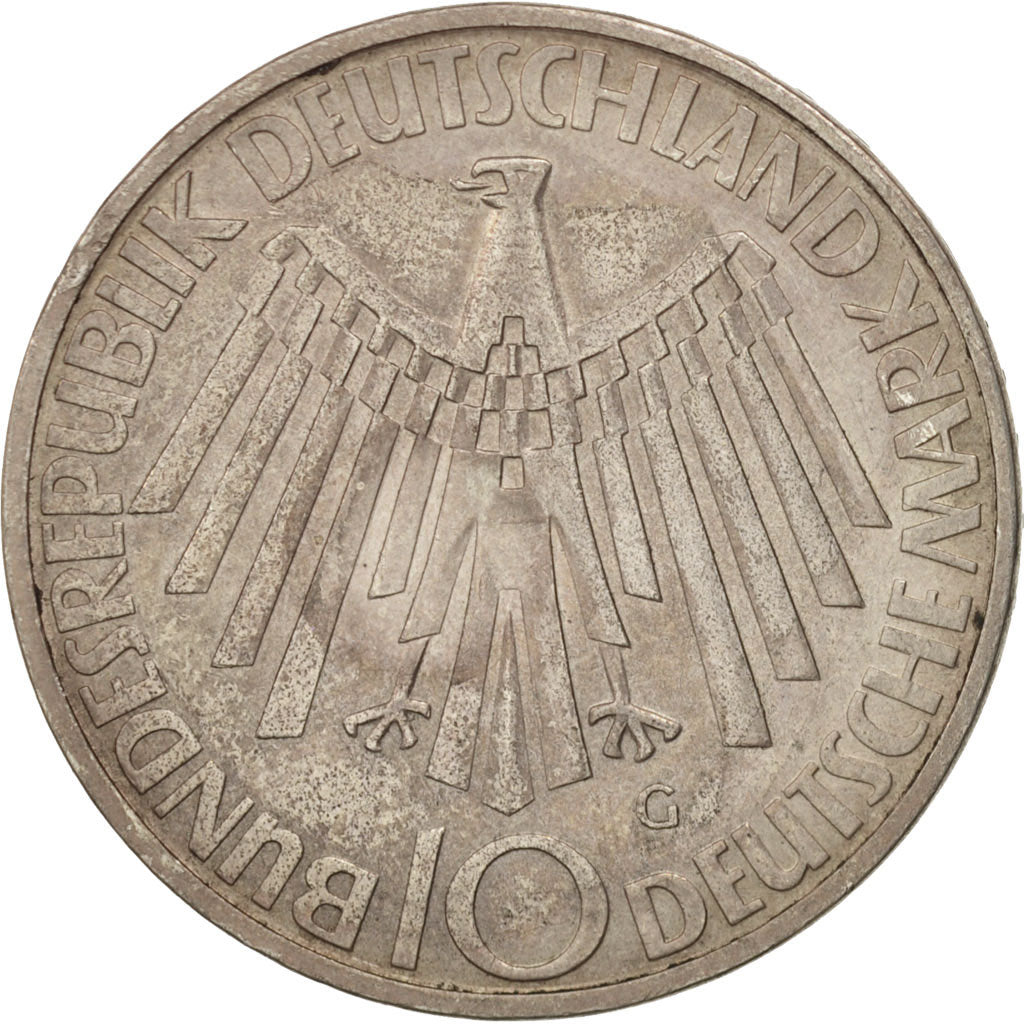 GERMANY - FEDERAL REPUBLIC, 10 Mark, 1972, Karlsruhe, EF(40-45), Silver, KM:130