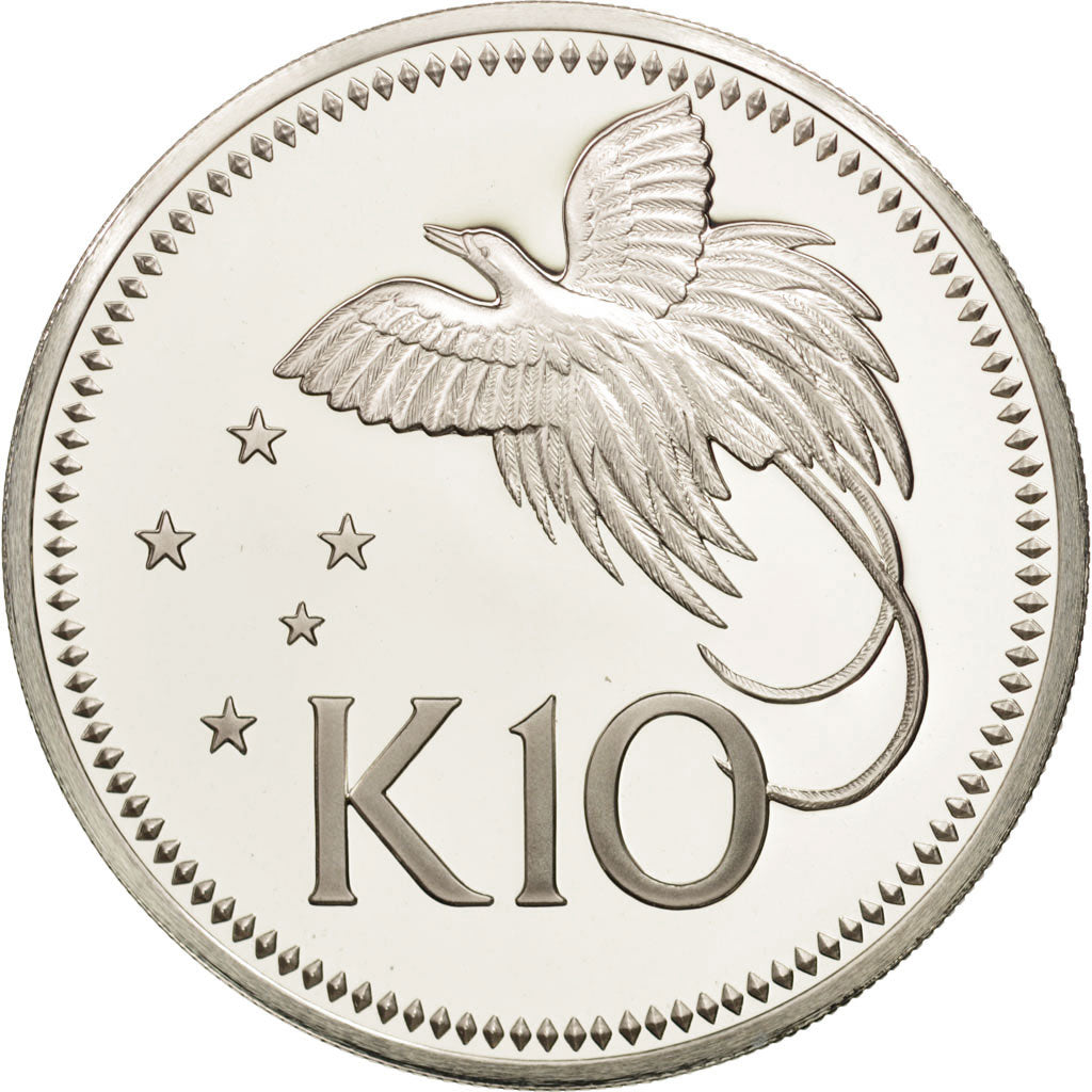 Coin, Papua New Guinea, 10 Kina, 1975, Franklin Mint, MS(65-70), Silver, KM:8a