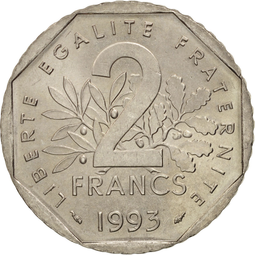 Coin, France, Semeuse, 2 Francs, 1993, MS(60-62), Nickel, KM:942.2, Gadoury:547