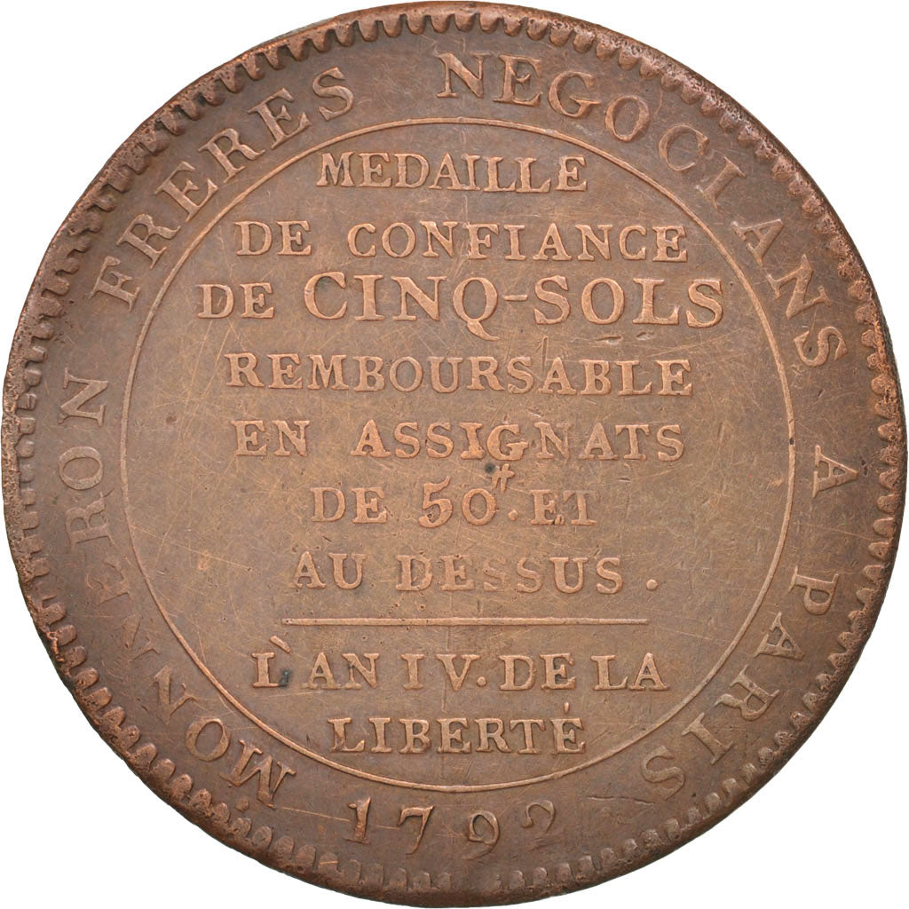 France, 5 Sols, 1792, Birmingham, VF(30-35), Bronze, KM:Tn31