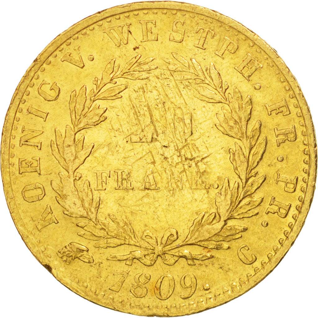 German States, WESTPHALIA, Jerome, 20 Franken, 1809, Cassel, VF(30-35), KM 103