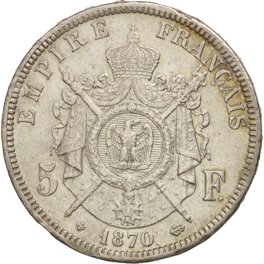 France, 5 Francs, 1870, Strasbourg, EF(40-45), Silver, KM:799.2, Gadoury:739