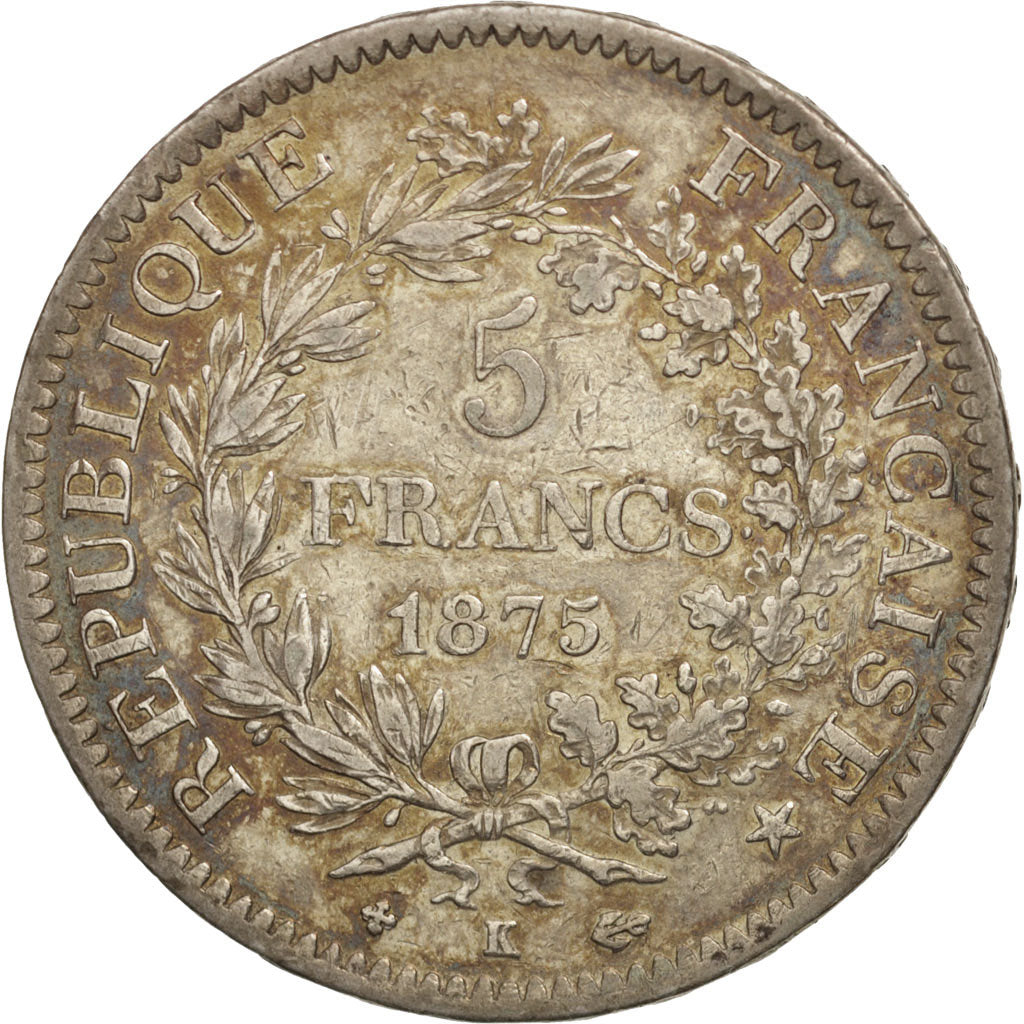 Moneda, Francia, Hercule, 5 Francs, 1875, Bordeaux, BC+, Plata, KM:820.2