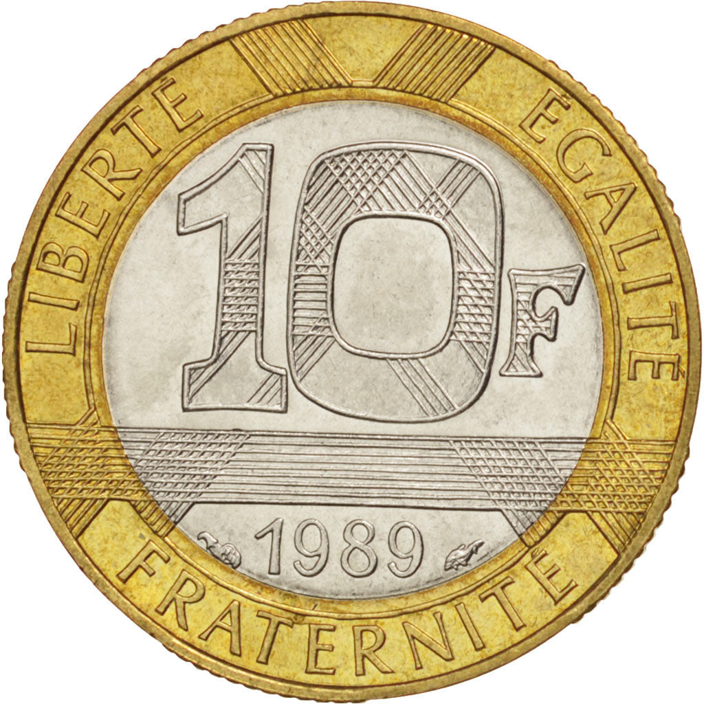 France, Montesquieu, 10 Francs, 1989, MS(60-62), Bi-Metallic, KM:969